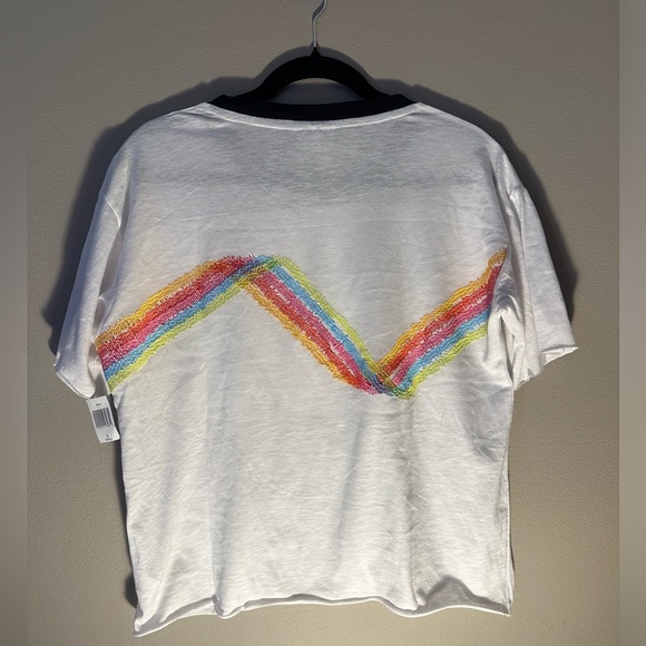 NWT Epcot Disney Park Rainbow Embroidery Ringer Tee w/ Rolled Hem - unisex small - Picture 7 of 10